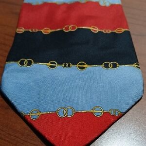 Stylish Red and Blue Men's Tie with Gold Accents
